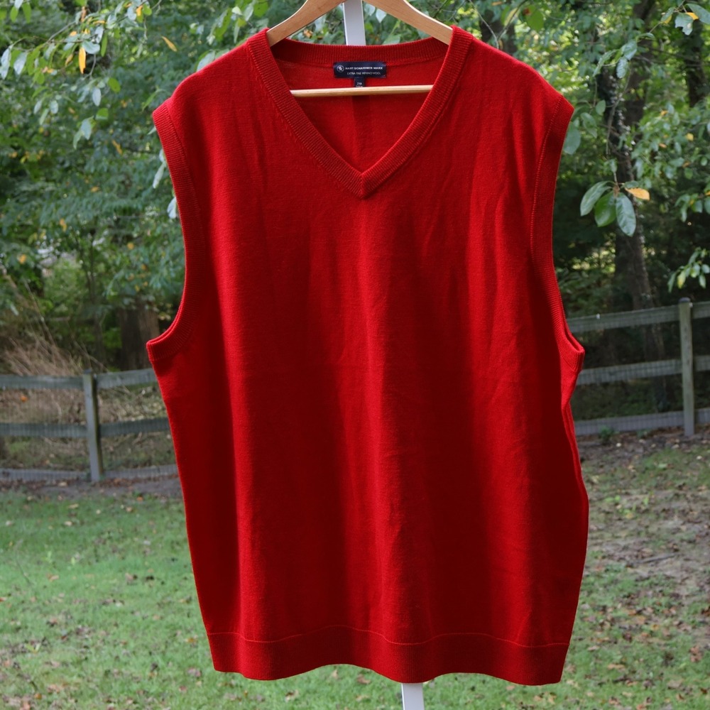 Hart Schaffner Marx Extra Fine Merino Wool Red Sweater Vest Mens Holiday 2XB